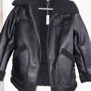 Shearling faux leather suede zip up jacket (NEVER WORN)